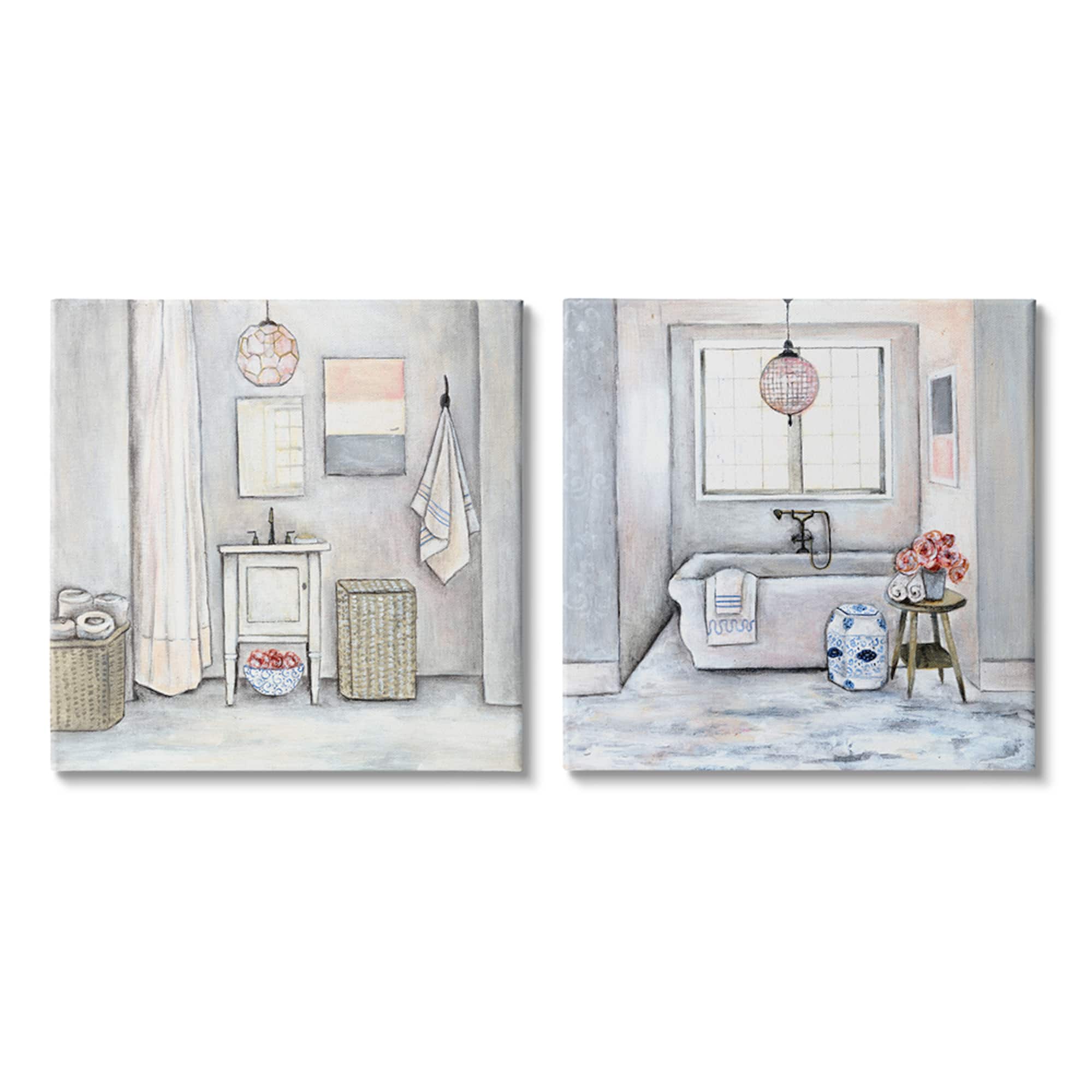 Stupell Industries Bathroom Interior Soft Home Cottage Design Canvas Wall Art